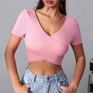 SHEIN EZwear Camiseta crop unicolor tejido de canalé