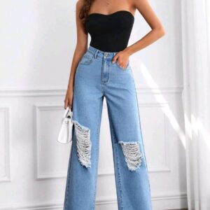 SHEIN Essnce Jeans unicolor con diseño de desgarro