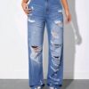 SHEIN EZwear Jeans de pierna recta desgarro